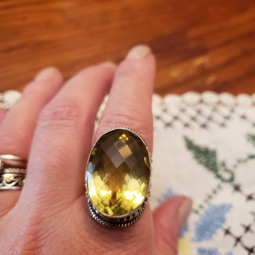 Sterling Large Lemon Quartz Ring - Picture 2 of 7